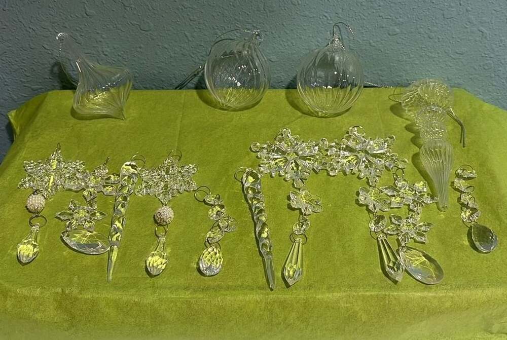 HungDao Crystal Christmas Tree Ornaments Set 14 Pcs Clear Glass